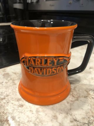 Harley Davidson Orange And Black Coffee Mug 3d Logo Officially Licensed