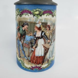 Antique Victoria Austria Porcelain Beer Stein lidded Mug Tankard Tavern Scene bl 3