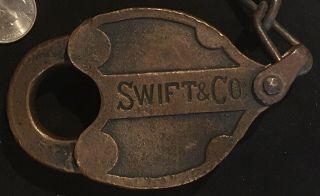 Vintage Swift & Co Brass Heart Shaped Fraim Lock - Meat Packer Railroad