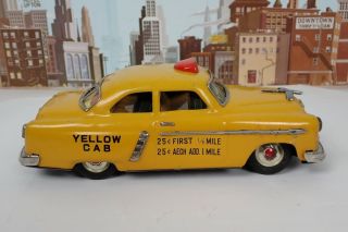 Vintage Marusan Kosuge Tin Friction 10 - 1/4 " Long 1952 Ford Yellow Cab Taxi