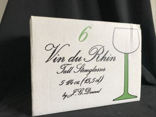 6 X Vintage Luminarc Green Stem Rhine Wine Glasses 6.  5” France 1970s Boxed