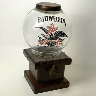 Vintage Budweiser King Of Beers Glass Globe Wooden Peanut Dispenser Gumball Drop