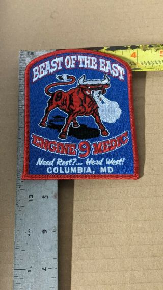 Columbia,  Md Engine 9 Medic Patch 4.  5 " X 4.  5 " (raging Bull) Beast Of The East