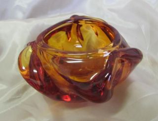 Vintage Massive Italian Murano Amber Color Crystal Glass Decorative Candy Bowl