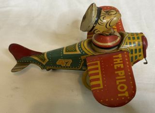 Vintage 1930s Marx Popeye The Pilot Wind - Up Toy Airplane - Folded Tail Variation