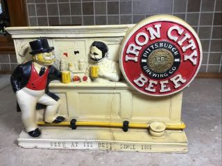 Iron City Beer Chalkware Back Bar Statue 1950s For Restoration 14” Wide,  10” Tall