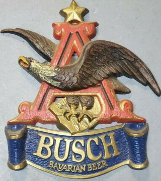 Vintage Anheuser Busch Bavarian Beer Sign Flying Eagle Over Blue Banner 17 " X18 "