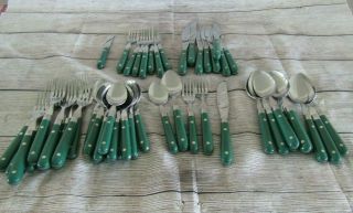 Vintage 52 Piece Wf Washington Forged Mardi Gras Riveted Green Handle Stainless