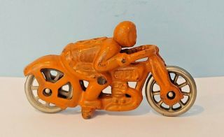 Vintage Hubley Orange 8 Speed Motorcycle Cast Iron Toy Racer Racing
