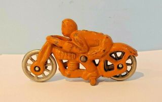 Vintage Hubley Orange 8 Speed Motorcycle Cast Iron Toy Racer Racing 5
