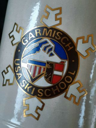 Vintage German Stoneware Beer Stein Bierkrug " Garmish Us Ski School " 1/2 L.