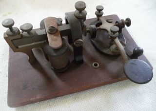 Vintage Telegraph Sounder And Key Mounted On Wooden Base - Manufacturer Unknown
