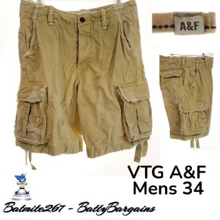 Vtg Abercrombie Fitch Mens 34 Military Pocket Cargo Shorts Distressed Khaki A&f