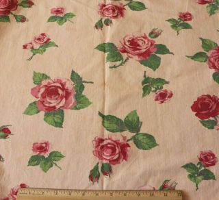 Vintage American Pink/red Rose Barkcloth Era Cotton Fabric Yardage C1940 72 " X26 "