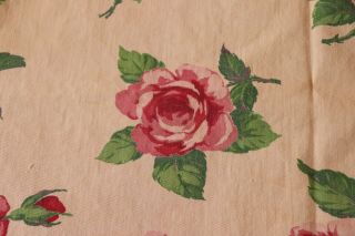 Vintage American Pink/Red Rose Barkcloth Era Cotton Fabric Yardage c1940 72 