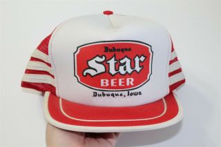 Vintage Dubuque Star Brewery Co.  Beer Trucker Hat Cap Iowa Red Mesh Adjustable