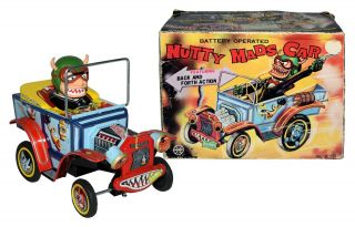 Near & Boxed Marx Nutty Mads Battery Operated Car - Ship Worldwide