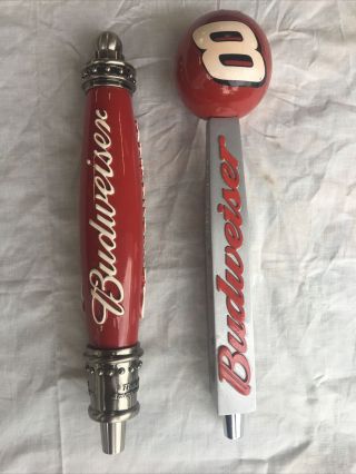 Two Budweiser 8 Dale Earnhardt Jr Red Beer Tap Bar Handle Nascar Bud 12”