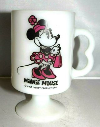 Vintage Disney Productions Minnie Mouse White Milk Glass Cup Mug Footed Pedestal