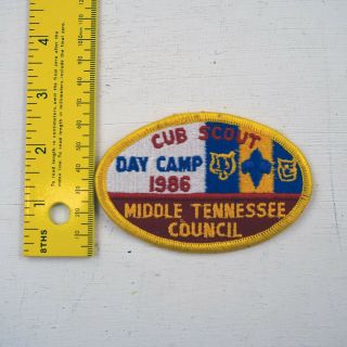 Cub Scout Bsa 1986 Day Camp Patch Middle Tn Tennessee Council Oval 2.  5 " 7c