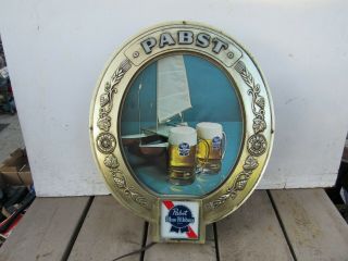 Vintage Pabst Blue Ribbon Pbr Beer Sail Boat Florescent Light Oval Sign Framed