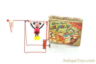 Linemar Marx Tin Litho Windup Walt Disney Mickey Mouse “gym Toys Acrobat” W/box