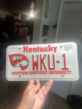 2017 Kentucky Vanity License Plate Western Kentucky University Wku - 1 Rare
