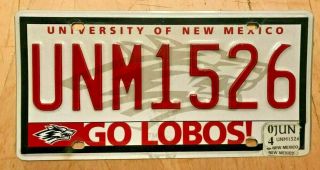 University Of Mexico Lobo Collegiate License Plate " Unm " Nm Go Lobos