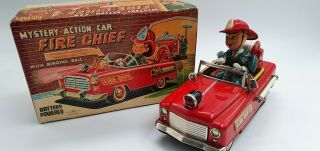 Tin Toy Nomura Battery Operated Mystery Action Fire Chie Car,  Box