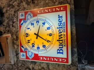 Vintage Budweiser King Of Beers Pull - Chain Lighted Wall Clock 15 X 15