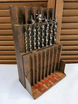 Vintage Stiletto Irwin Pattern Auger Drill Bit Set In Hinged Wooden Box No.  3