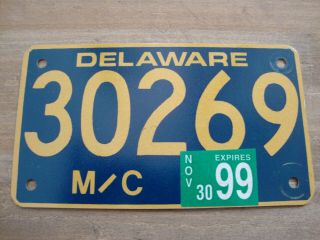 1999 Delaware Motorcycle License Plate In Good 30269