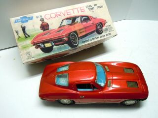 1963 Tin Battery Op.  Japan Ichida Split Window Corvette Coupe Car & Box.  No Res