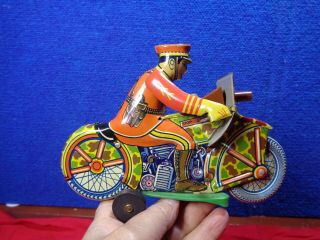Vintage Louis Marx & Co Tin Lithograph Wind - Up Motorcycle Toy