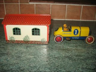 LEHMANN GALOP BOAT TAIL RACE CAR GARAGE TINPLATE WIND UP GERMANY 1920 ' s TIN TOY 2