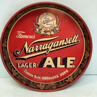 Vintage Beer Serving Tray “famous Narragansett Ale” 11 3/4” Diameter