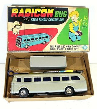 Masudaya7modern Toys " Radicon Bus " Battery Op.  With Remote,  Vtg,  Tin,  Japan,  Mib