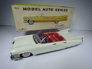 Large Vintage Bandai Japan Tin Friction Model Auto Series Cadillac Box
