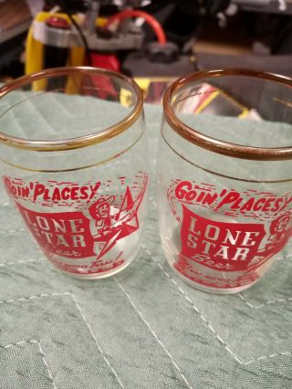 Lone Star Beer 3 " Gold Rimmed Mini Glasses