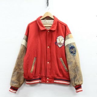 Vintage Louisville Slugger Leather Wool Varsity Jacket Size Xl Red Baseball