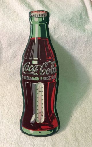 Vintage Coca - Cola Bottle Thermometer,  Tin,  16 1/2”