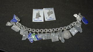 Rare Vintage 1960’s Sterling Silver Charm Bracelet 24 States Double Link Chain