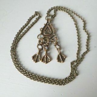 Vintage Signed KALEVALA KORU KK Finland Bronze Pendant Necklace Chain Chunky 3