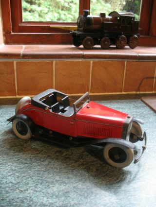 Vintage Roadster Wind Up Tin Toy Car Tinplate 1940/50 Chad Valley