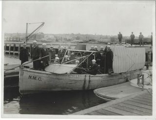 1910s Early Aviation Us Navy Small Boat W/ Folded Wing Biplane Photo Woodhouse