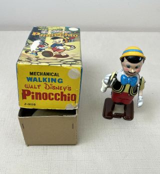 Vintage Linemar Toys Disney Tin Litho Wind - Up Walking Pinocchio Japan Ob