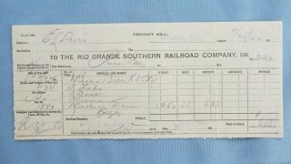 1902 Rio Grande Southern Railroad Freight Bill - Rico To Telluride Colorado