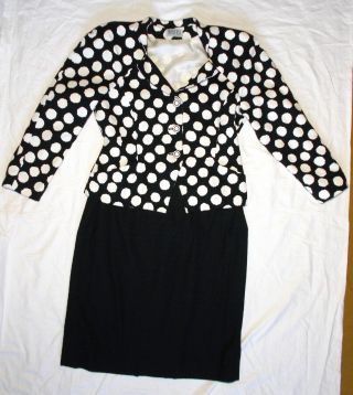 Mansfield 2 - Piece Vintage Skirt Jacket Suit Black & White Polkadot Jacquard Uk18