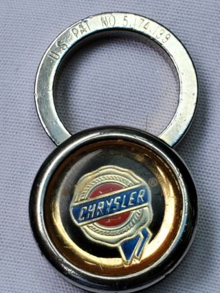Vtg Chrysler Dodge Plymouth Metal Keychain Key Fob Ring Us Pat No 5.  174.  139 Car