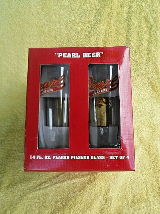 Pearl Lager Beer " Pearl Beer " 14 Oz.  Flared Pilsner Glasses 4 Set